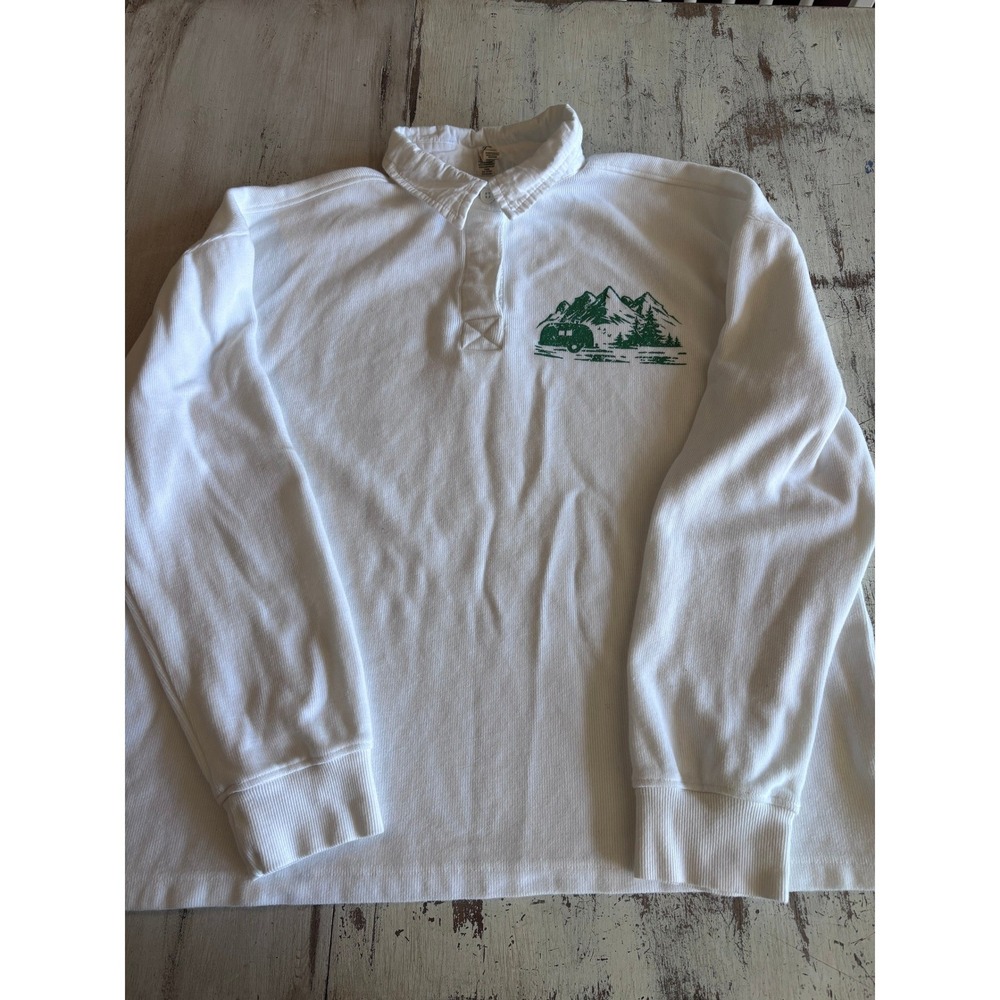 KYODAN OUTDOOR long sleeve polo shirt mens Large white mountain camper waffle